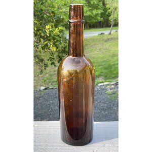 12" Antique c. 1860's Amber Glass Bottle 19th C. Victorian Collectible